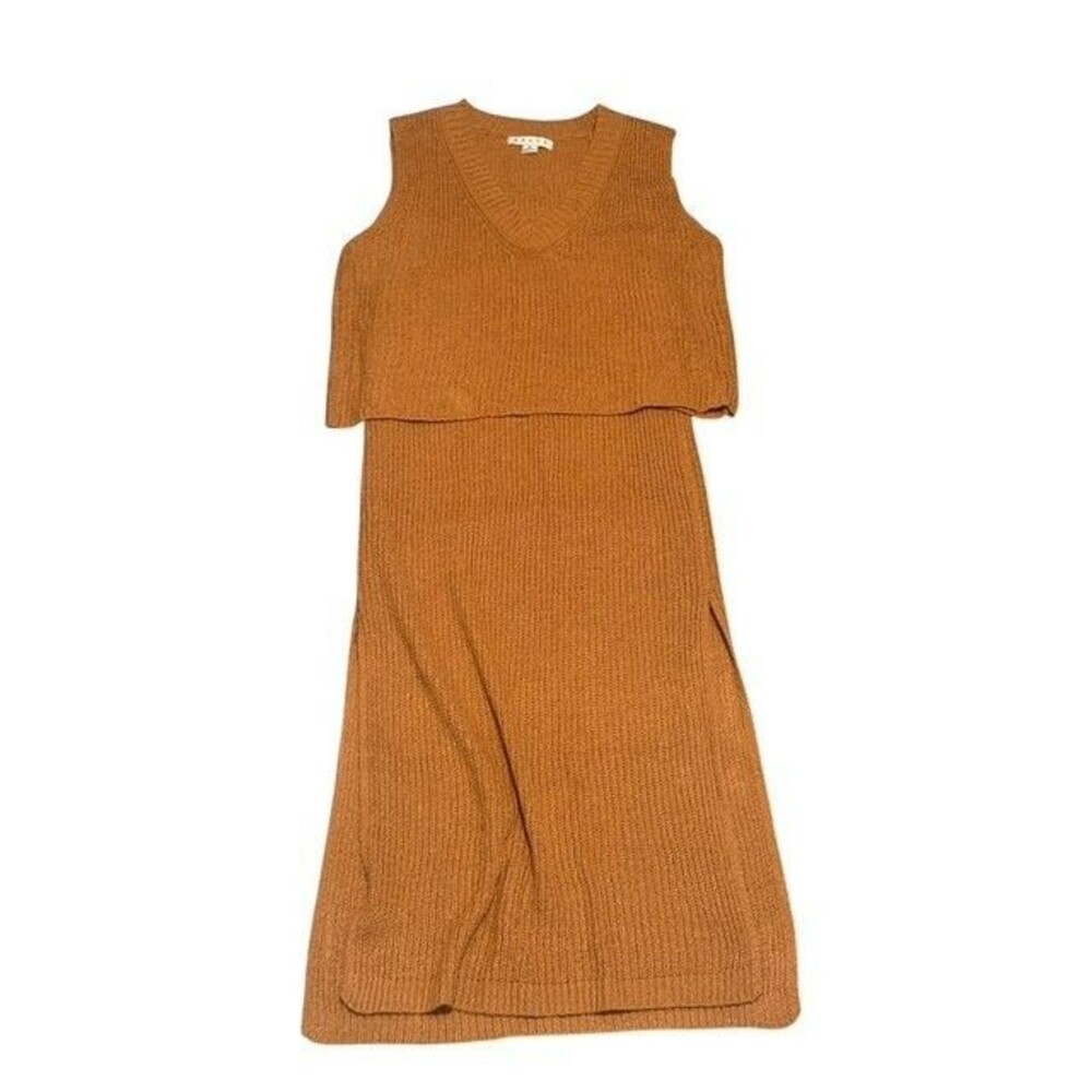 HYFVE Sweater Skirt Set Size Medium Brown Rust Sleeveless Top Long Skirt Slits